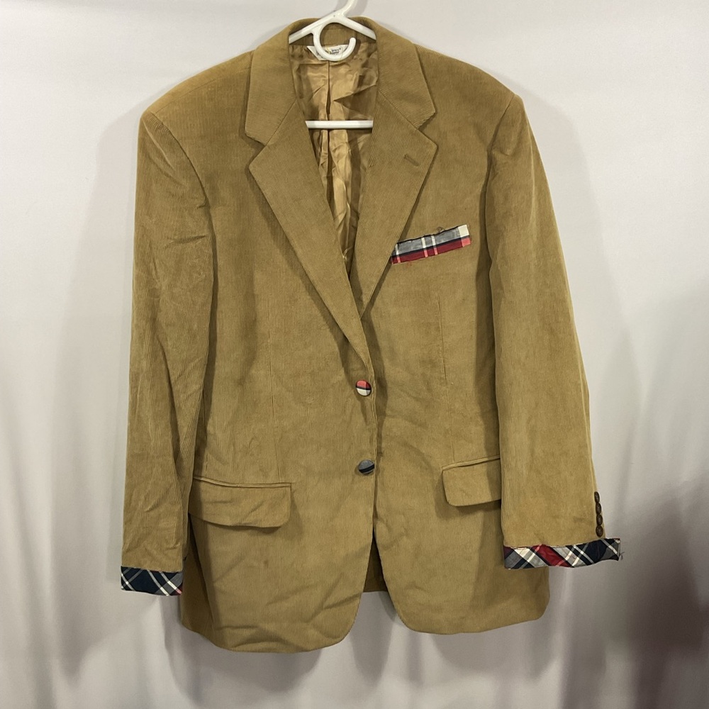 Classic Tan Blazer with Plaid Details
